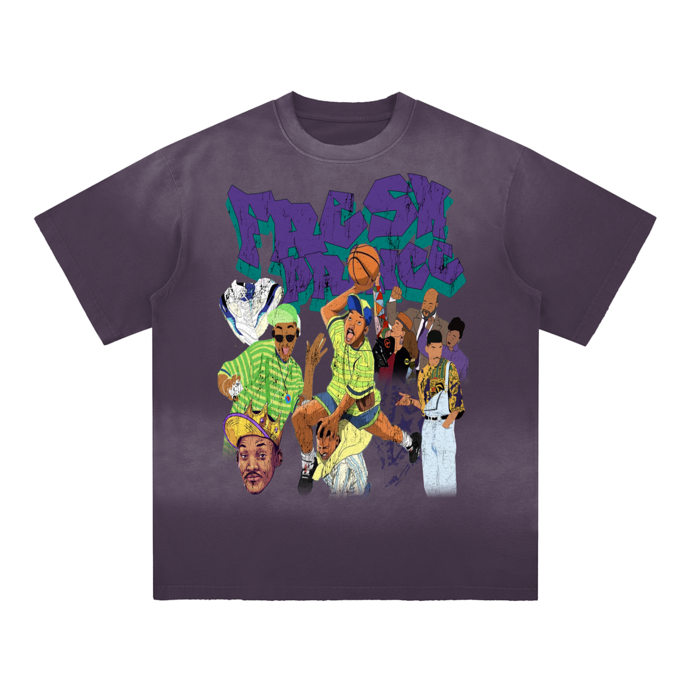 Original London "Bel-Air" Sun Fade Hand-Frayed Cotton Purple T-Shirt