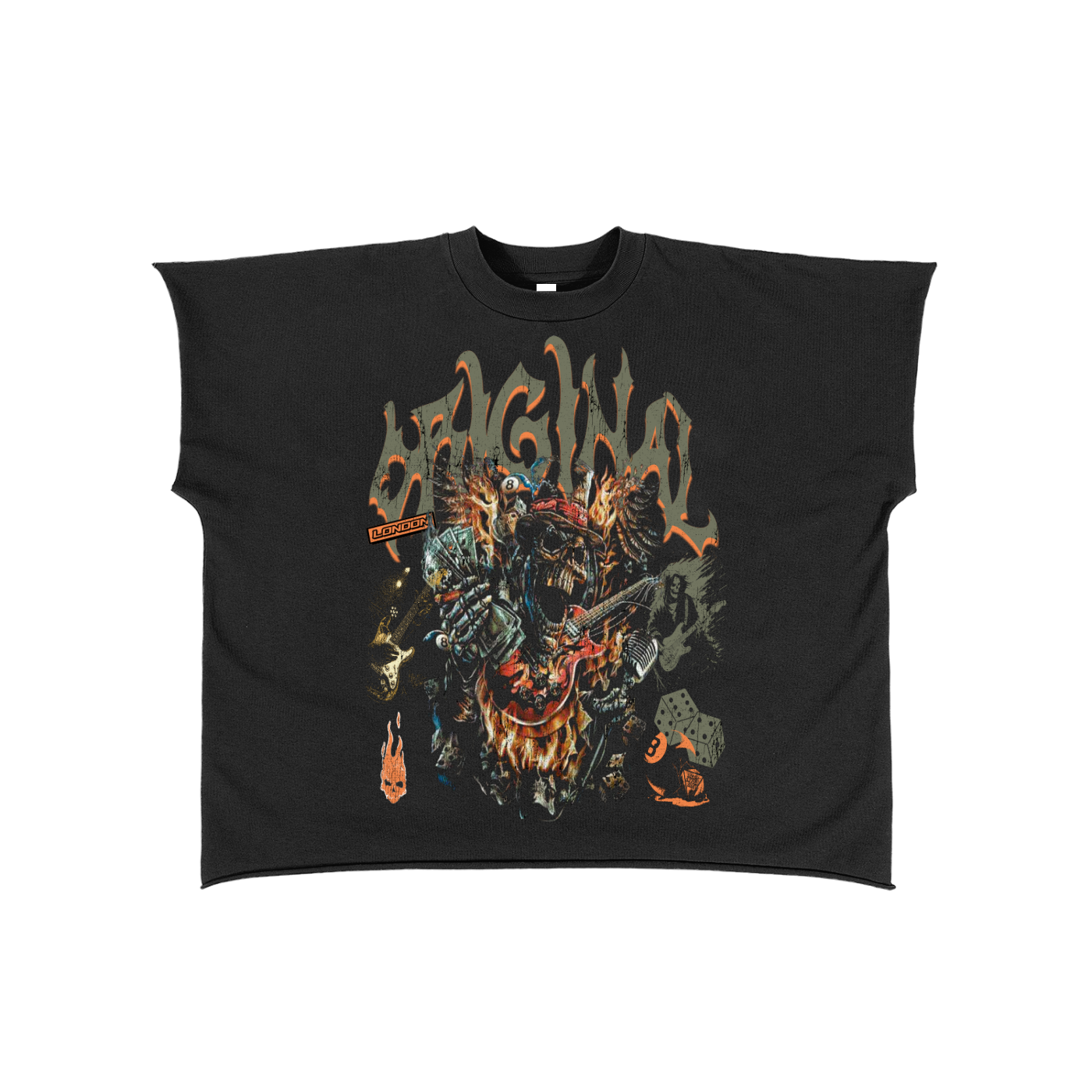 Original London Music Overdose" Raw Edge Boxy Non-Shrink T-Shirt