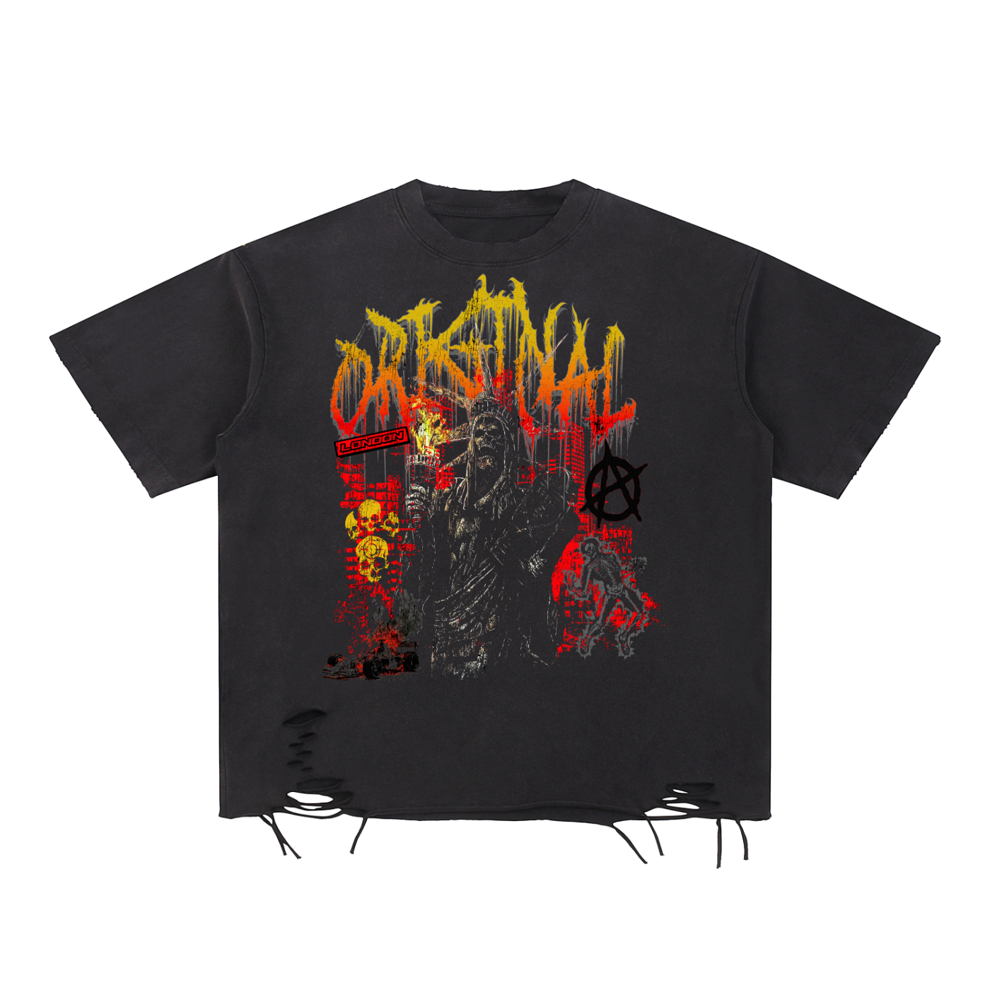 Original London "City On Fire" Snow Washed Raw-Hem T-Shirt