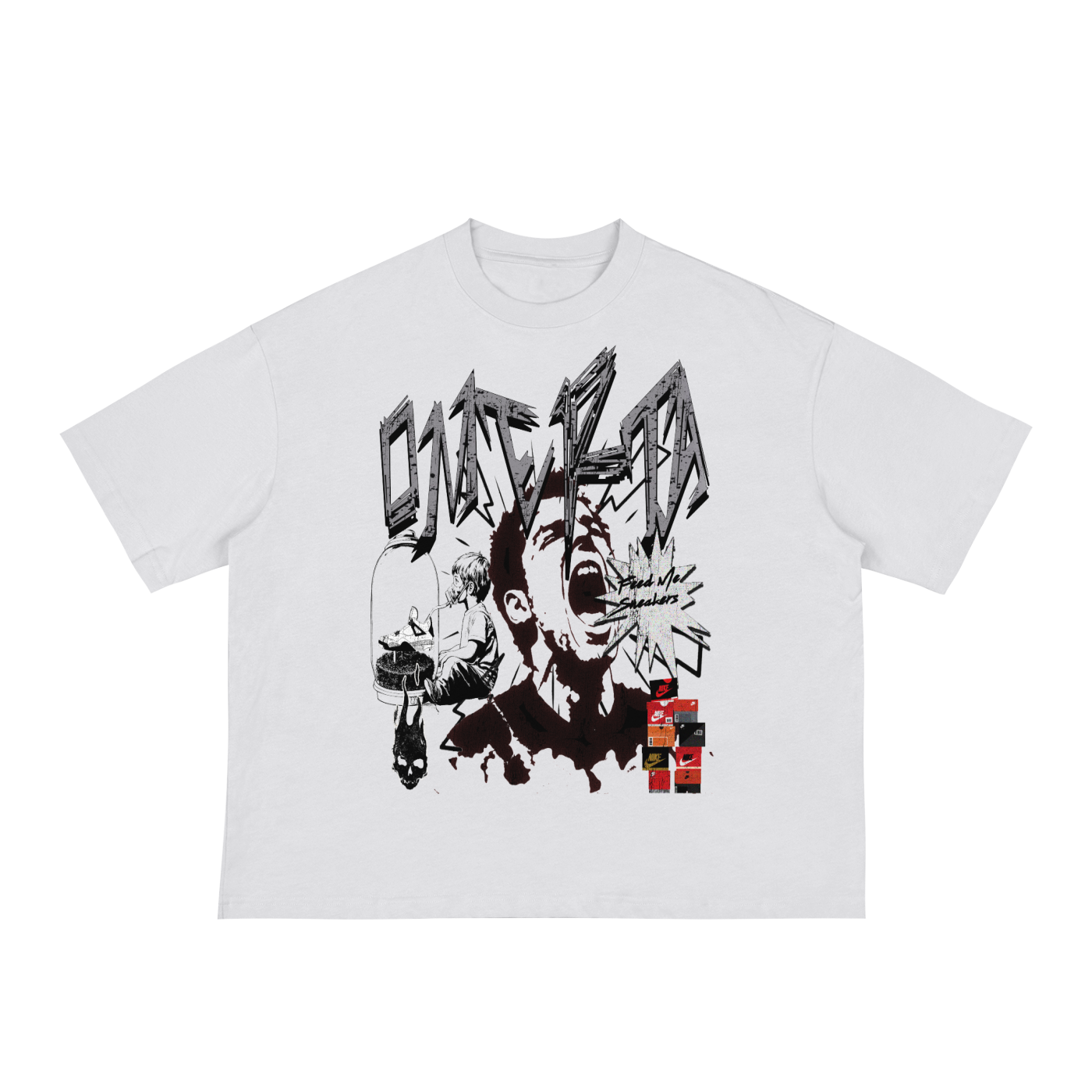 OMERTA "Feed Me Sneakers" Boxy White Tee