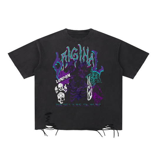 Original London "Disciple Your Emotions" Snow Washed Raw-Hem T-Shirt
