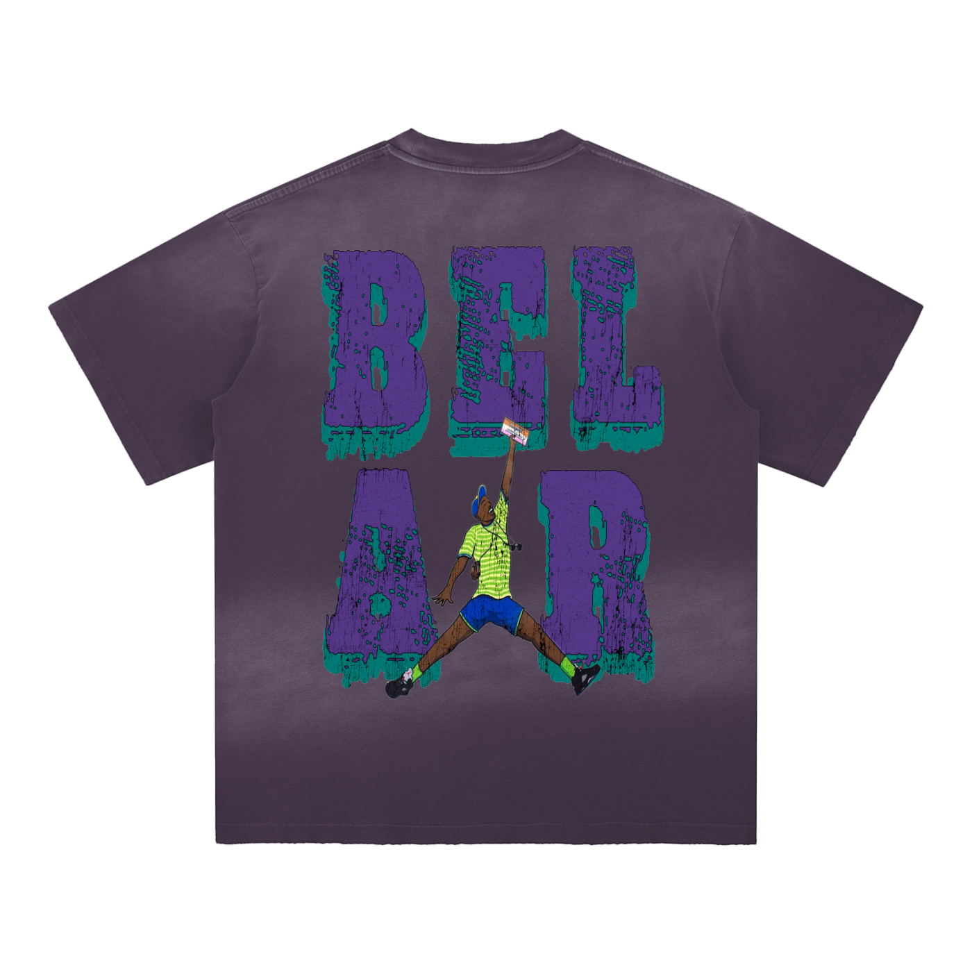 Original London "Bel-Air" Sun Fade Hand-Frayed Cotton Purple T-Shirt