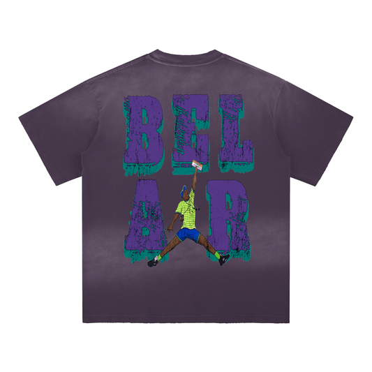 Original London "Bel-Air" Sun Fade Hand-Frayed Cotton Purple T-Shirt
