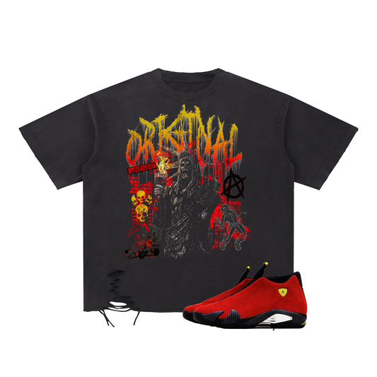 Original London "City On Fire" Snow Washed Raw-Hem T-Shirt