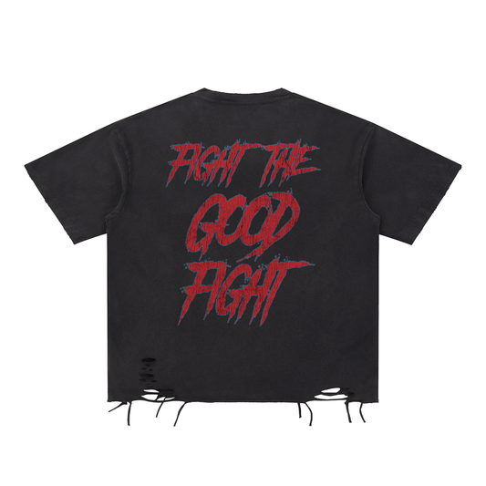 Original London "Fight The Good Fight" Snow Washed Raw-Hem T-Shirt
