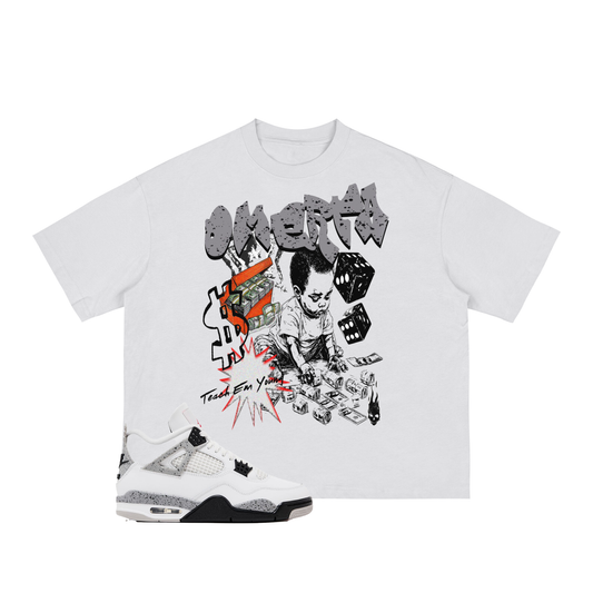 OMERTA "Teach Em Young" Boxy White Tee