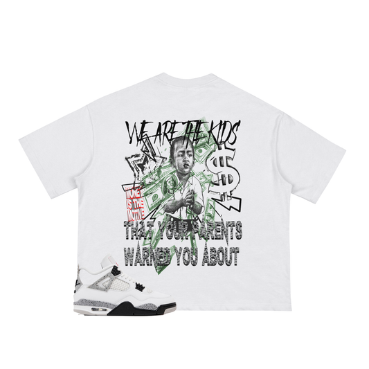 OMERTA "Teach Em Young" Boxy White Tee